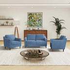 Kingfun Living Room Furniture Sets, 2 Armchair and Loveseat, Mid Century Modern Sofa Set, Chenille Couch with Solid Wood Frame for Living Room & Bedroom, Light Blue