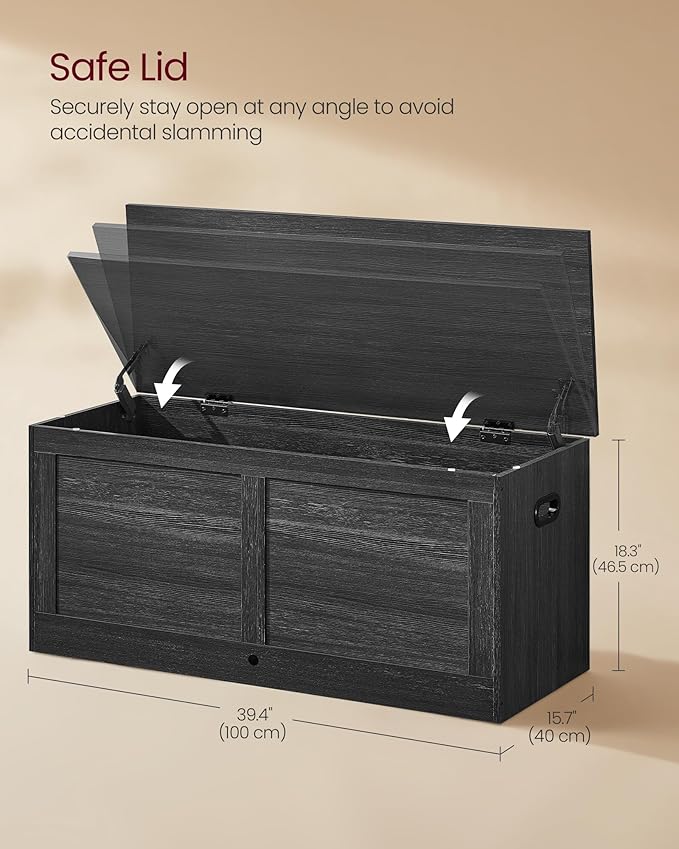 VASAGLE Storage Chest, Storage Trunk with 2 Safety Hinges, Storage Bench, Shoe Bench, Farmhouse Style, 15.7 x 39.4 x 18.3 Inches, for Entryway, Bedroom, Living Room, Charcoal Gray ULSB164B01