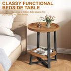 Yusong Round Side Table, Industrial Cherry End Table, Accent Nightstand Bedside Table for Living Room, Bedroom, Sofa Couch