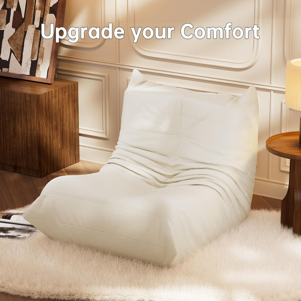 Morden Fort Big Bean Bag Chair for Adults, Faux Leather Bean Bag Sofa, Memory Foam Lounge Chairs with Ergonomic Design, Lazy Togo Chair for Living Room, Bedroom, Dorm, Office(White)