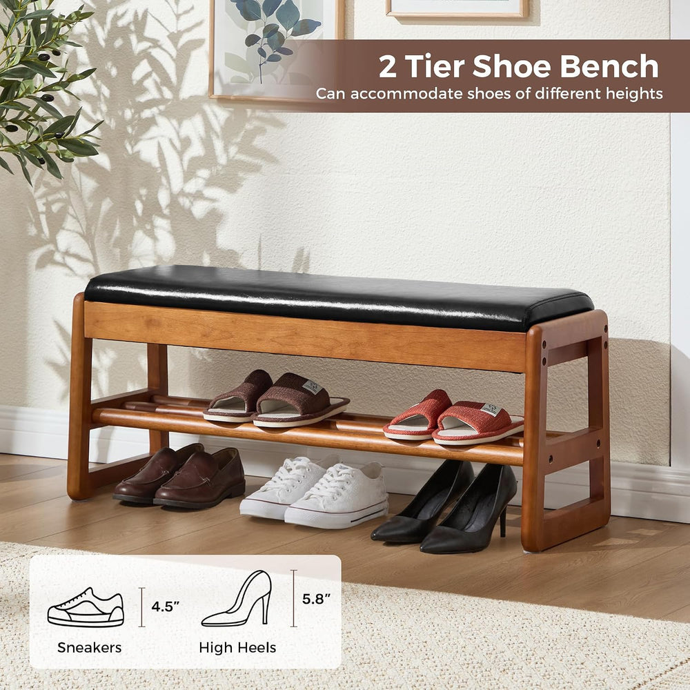 39.3" Shoe Rack Bench,2 Tiers Shoe Bench with Storage,Walnut Storage Ben...