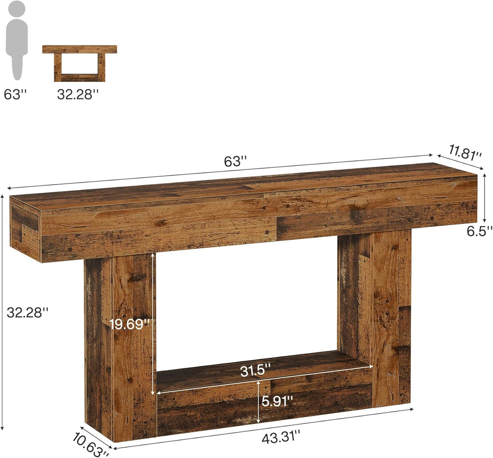 Tribesigns 63" Console Table, Farmhouse 2-Tier Entryway Table with U-Sha...