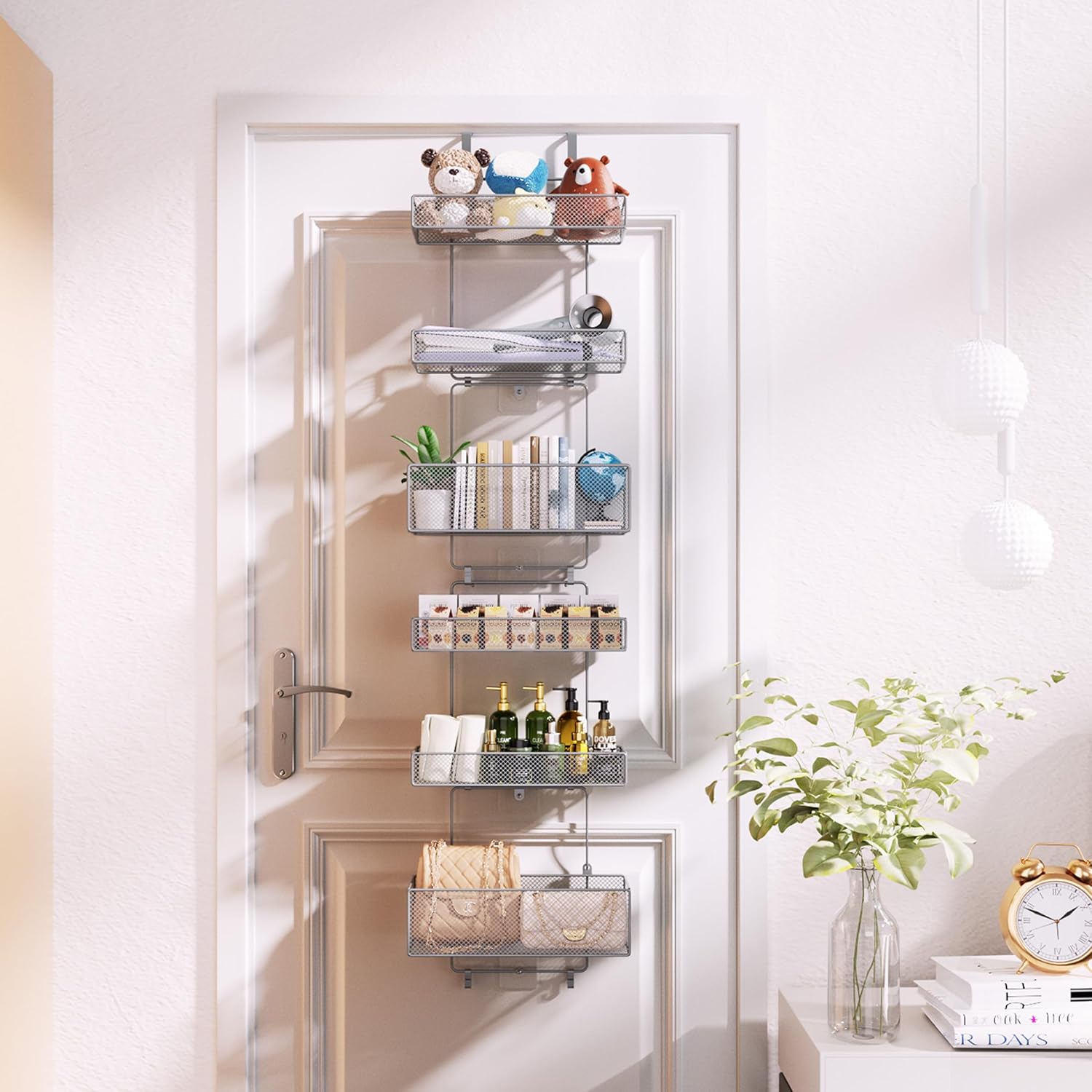 HapiRm Over Door Organizer Storage - Separable Door Organizer Hanging with 6 Metal Large Capacity Baskets for Bathroom Bedroom Kitchen Pantry Closet (Grey)