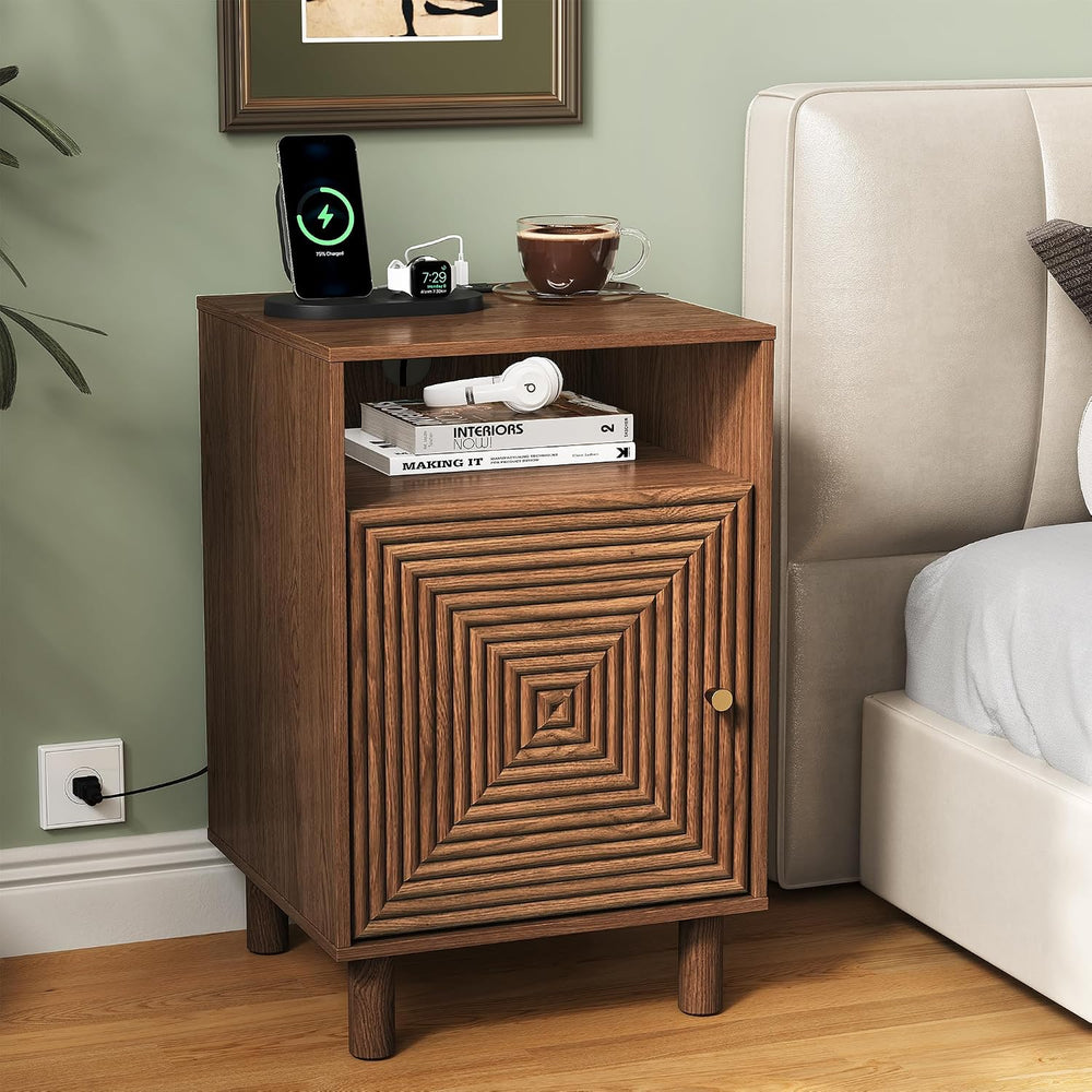 RoyalCraft Walnut Nightstand Set of 2, Night Stand with Charging Station | Mi...