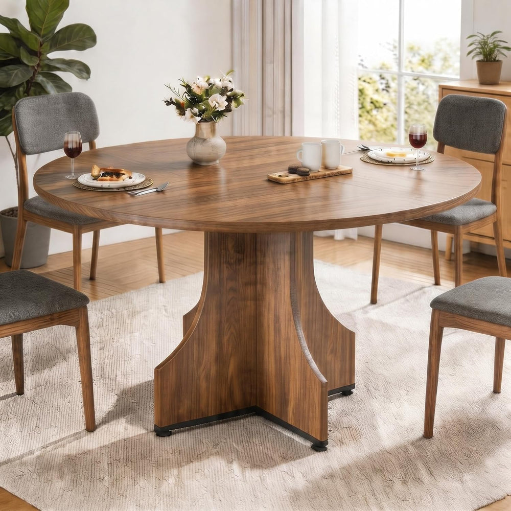 Round Dining Table 47 Inch for 4-6 People, 0.98 Inch Thick Tabletop with Adju...