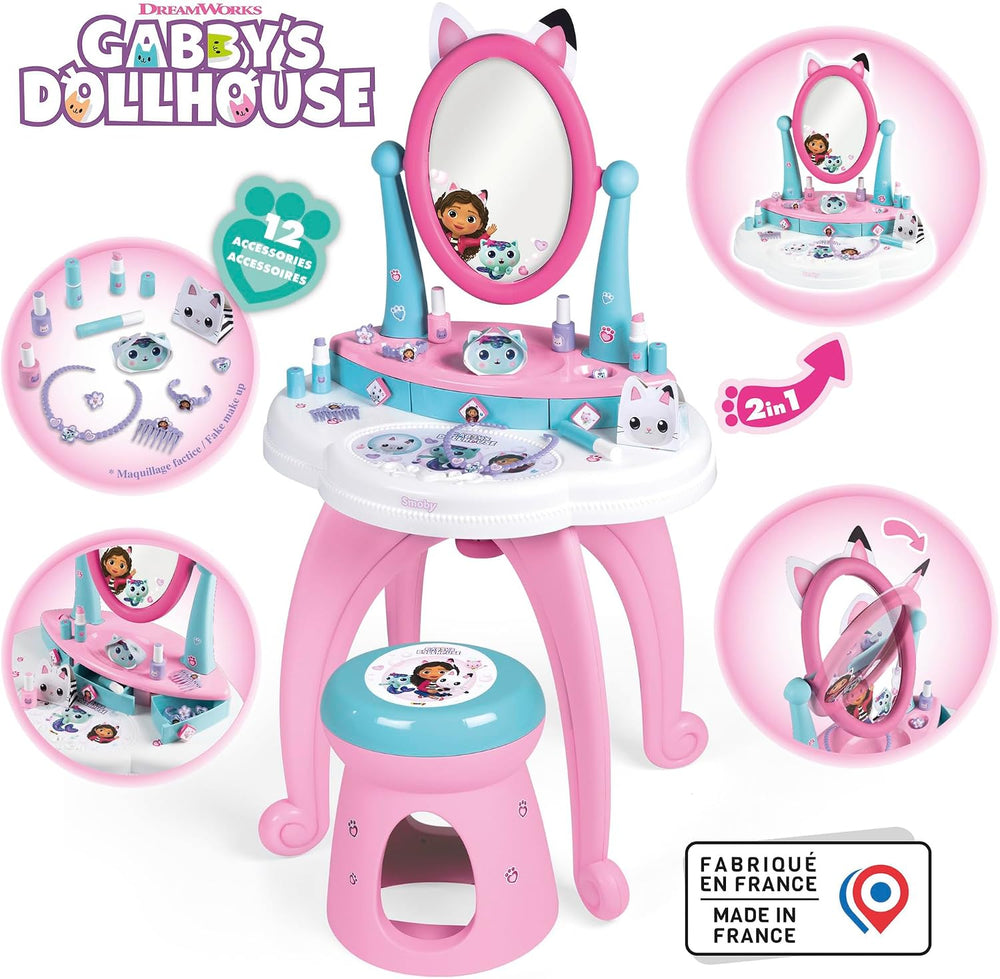Smoby - Gabby et la Maison Magique - 2-in-1 Dressing Table - Stool + 12 Dummy...