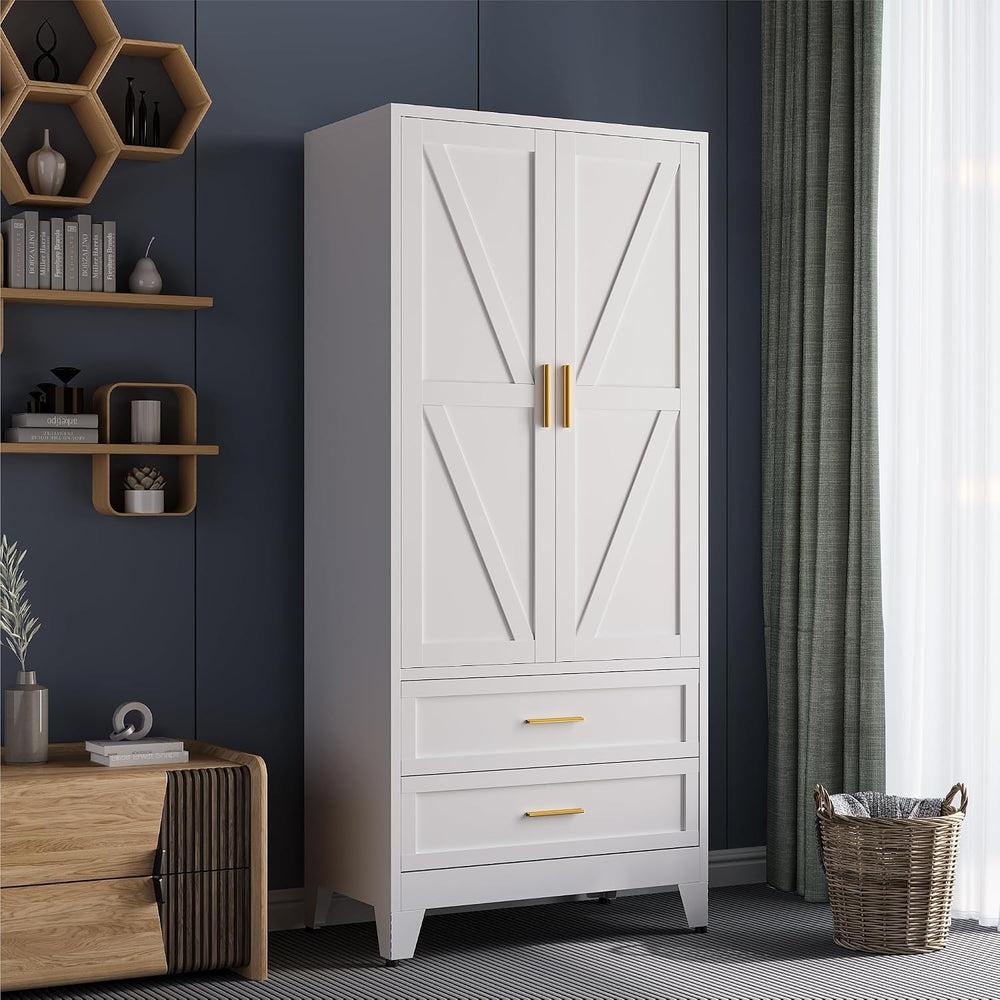 COFaR 71" Metal Wardrobe Closet with 2 Drawers & Hanging Rod, Freest...