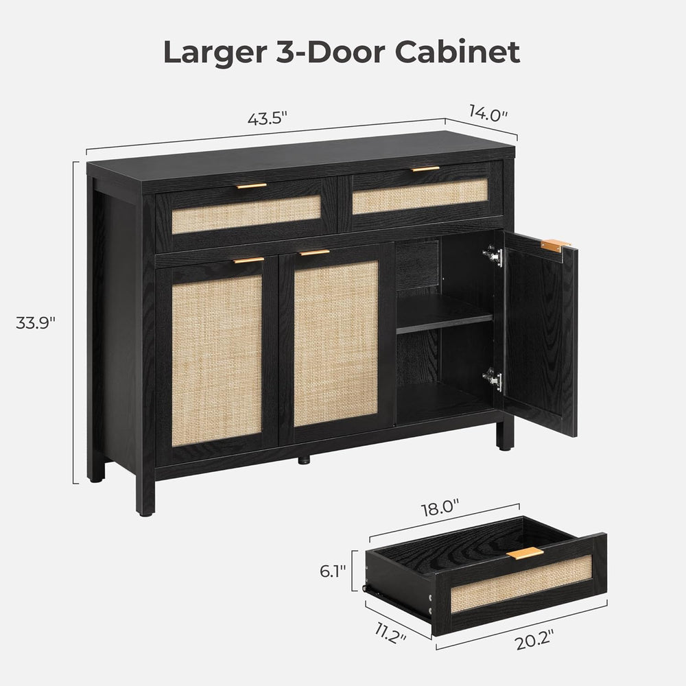 SICOTAS Rattan Sideboard Buffet Cabinet with Storage, Boho Credenza Accent Ca...