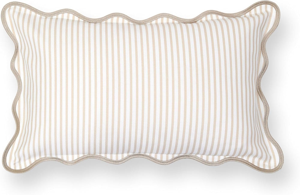 Hofdeco Premium Coastal Patio Indoor Outdoor Scalloped Lumbar Pillow Cover On...
