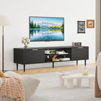 GarveeHome Black TV Stand, TV Stands for Living Room 75 inch, Entertainment Center with 2 Large Storage Cabinets, Media Console Table, Metal Handle Door, TV Stand for Bedroom, Office Furniture