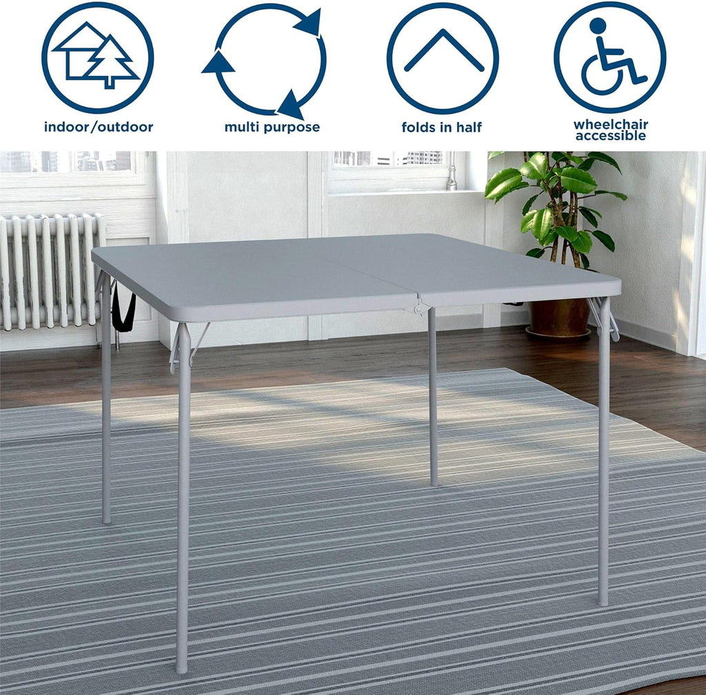 CoscoProducts COSCO XL 38.5" Half Card w/Handle Indoor & Outdoor, Portable, Wheelchair Accessible, Camping, Tailgating, & Crafting Folding Table, Gray, 1-Pack,Grey