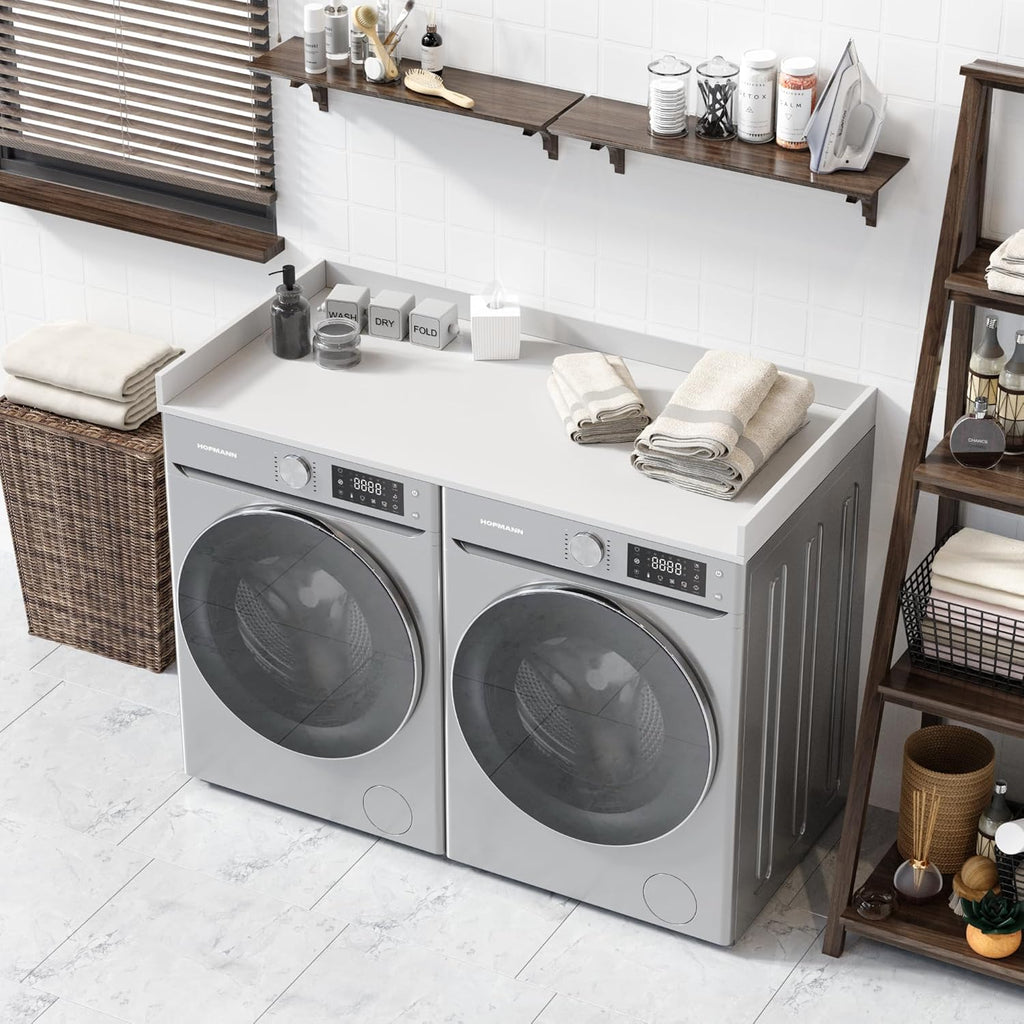 OfficeSimpli Washer Dryer Countertop, Made in USA, Non-Slip Pads, Easy Clean, Laundry Room Essentials and Decor, Washer Dryer Wood Top for Organization (Glacier White, Standard (27.5" x 54"))