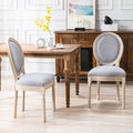 Nrizc French Country Dining Chairs Set of 2, Farmhouse Dining Chairs, Vintage Dining Chair with Round Back, Mid Century Dining Chair, Wood Grey Fabric Chair, for Kitchen, Bedroom, Restaurant