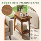 End Table for Living Room, 2-Tier Solid Wood Side Table with Storage, Farmhouse Rectangle Nightstand for Bedroom, Living Room, Small Spaces (Natural Brown) (1)
