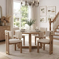 HNY Modern Farmhouse Linen Dining Chairs Set of 4, Beige Fabric Upholstered Dining Room Kitchen Chairs with Natural Wood Frame & Curved-Back, Armless Accent Wood Chairs for Dining Room Living Room