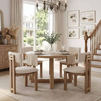 HNY Modern Farmhouse Linen Dining Chairs Set of 4, Beige Fabric Upholstered Dining Room Kitchen Chairs with Natural Wood Frame & Curved-Back, Armless Accent Wood Chairs for Dining Room Living Room