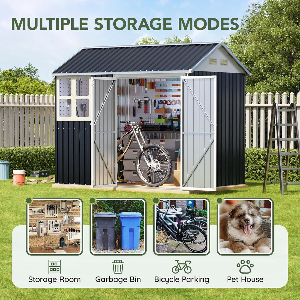 8x6 FT Outdoor Metal Storage Shed with Clear Window, Lockable Single Door, Weather-Resistant Garden Tool Shed for Backyard, Patio, and Lawn Equipment, Night Blue