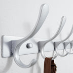 SKOLOO Coat Rack Wall Mounted - 6 Hooks, Pack of 2, Heavy Duty, Stainless Steel, Metal Wall Hanger, Sturdy Coat Hooks for Hanging Coats, Jacket, Clothes, Hat, Cold Light Silver
