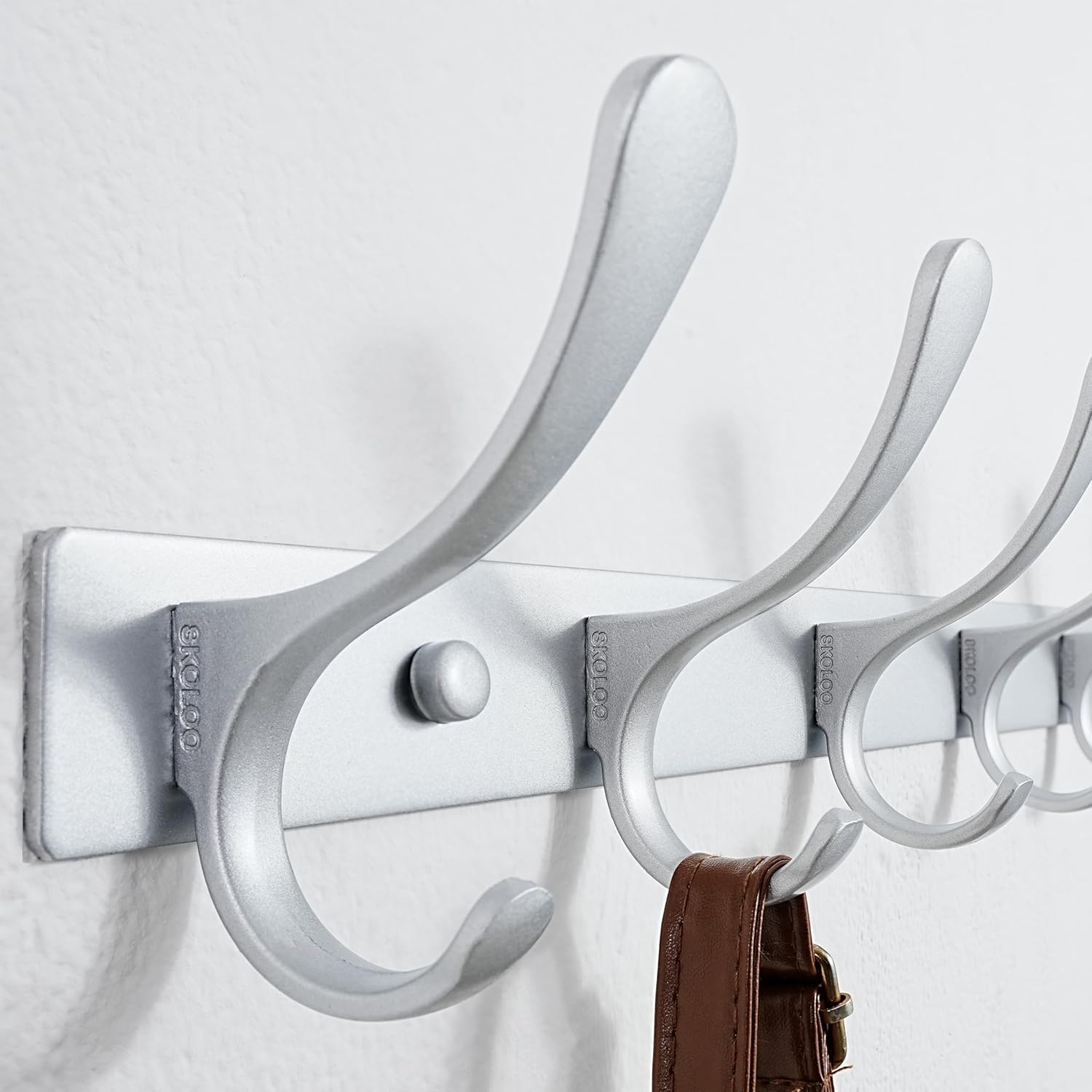 SKOLOO Coat Rack Wall Mounted - 10 Hooks, Pack of 2, Heavy Duty, Stainless Steel, Metal Wall Hangers, Sturdy Coat Hooks for Hanging Coats, Jacket, Clothes, Hat, Cold Light Silver