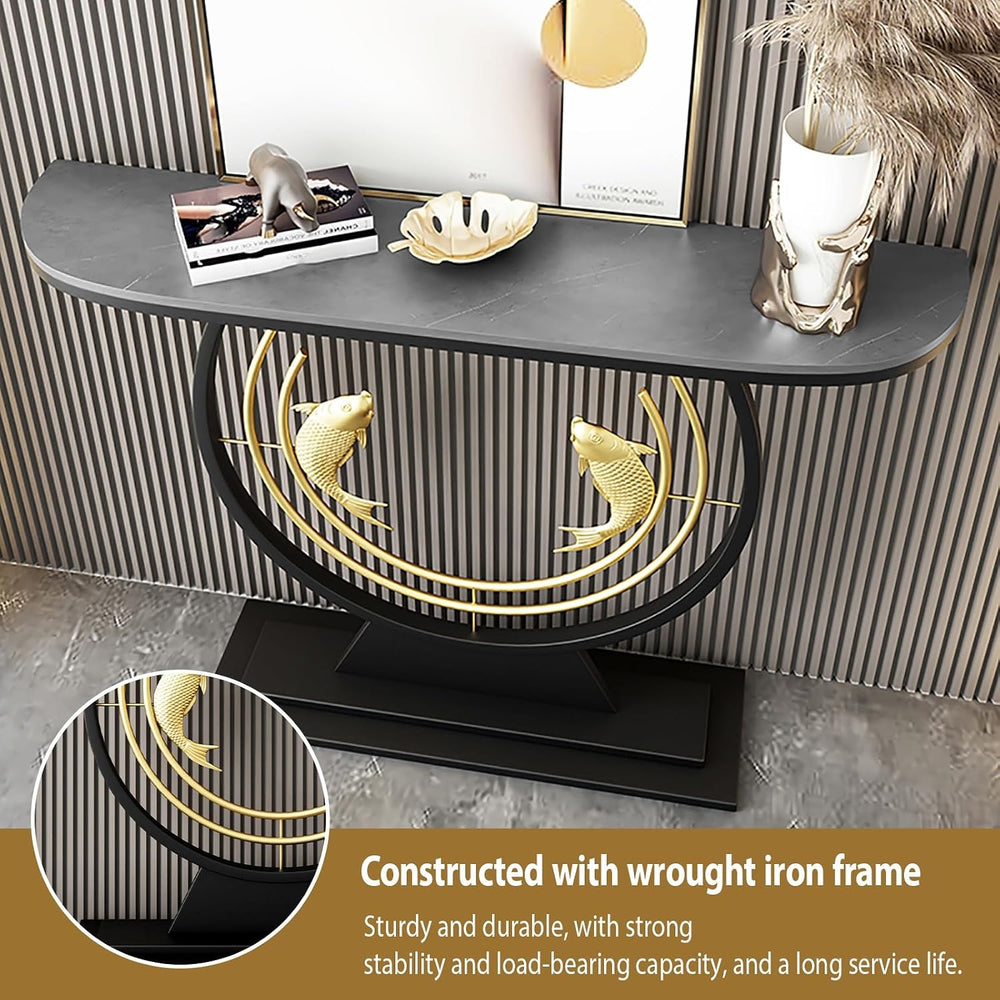 Narrow Long Entryway Accent Table with Marble Tabletop,Modern Console Table w...