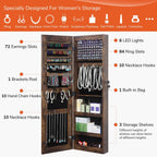 GISSAR Full Length Mirror Jewelry Cabinet, 6 LEDs Jewelry Armoire Wall Mounted Over The Door Hanging, Jewelry Organizer Display Storage Furniture with Lights Locker Mirrored Cabinet, Vintage Brown