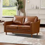 60" Faux Leather Sofa, Loveseat Couch, Mid Century Modern Love Seat Couches with Solid Wood Frame for Living Room Bedroom