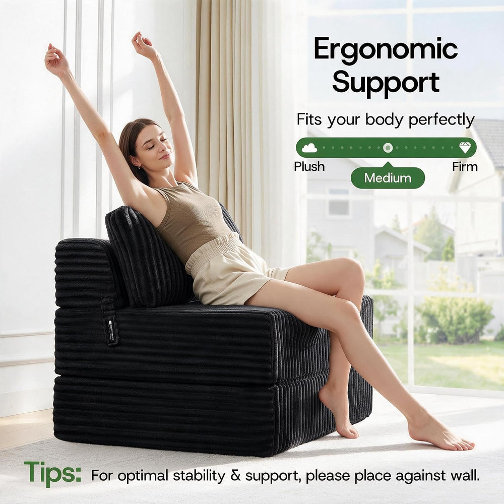 Folding Sofa Bed Convertible 4 in 1 Sleeper Chair Black Twin