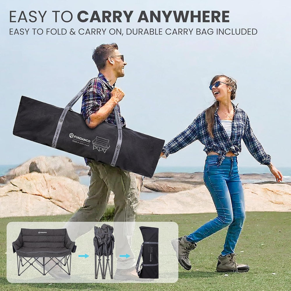 FUNDANGO Double Camping Chair, Oversized Padded Camping Loveseat for Adults, ...