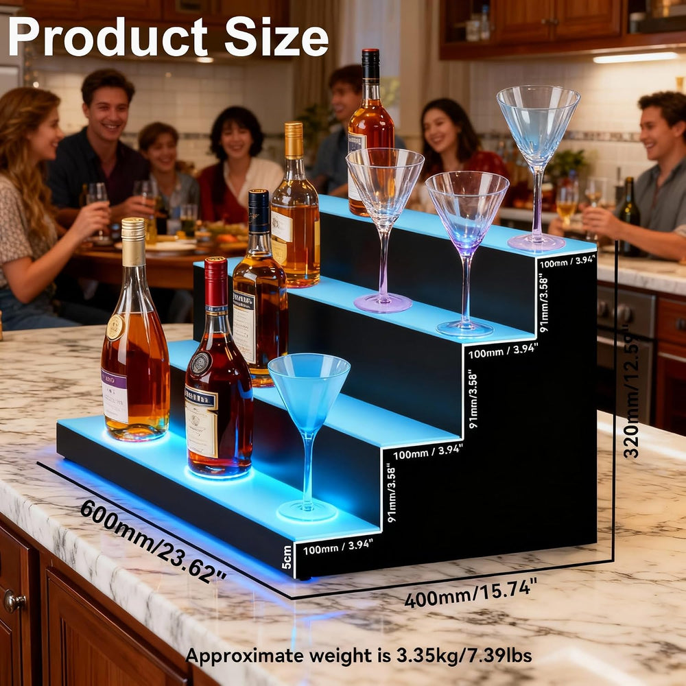 4-Tier LED Lighted Liquor Bottle Display Shelf, 23.6"x 15.8"x 12.6&...
