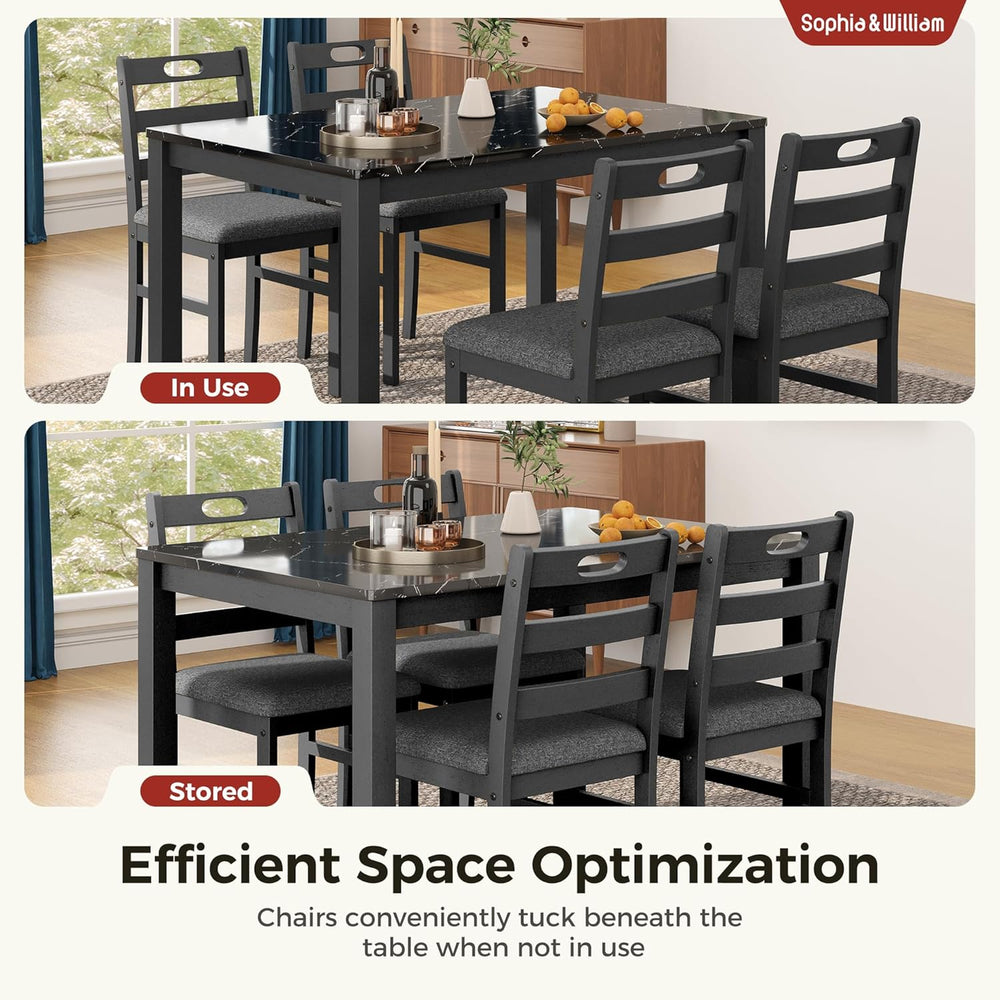 Sophia & William 5 Piece Dining Table Set for 4, Faux Marble Kitchen Tabl...
