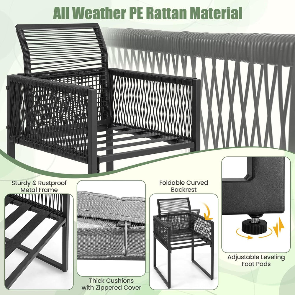 DORTALA Wicker Outdoor Bistro Set 3 Piece, Small Patio Furniture Dining Set w...