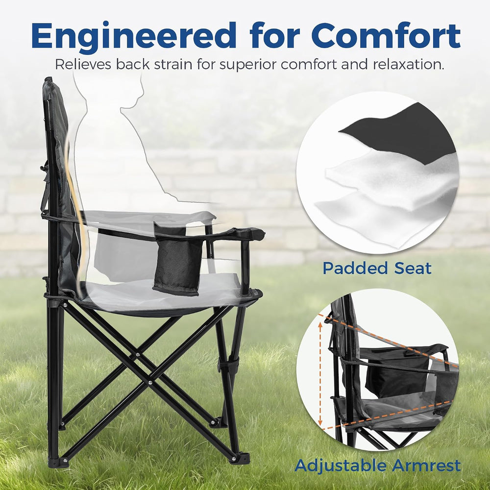 Oversized Padded Camping Chair, Heavy Duty Steel Frame, 450 lb Capacity, Fold...