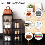 Shoe Boxes Shoe Storage Boxes Display Boxes with Magnetic Doors and Stackable Design, Ideal for Hallways, Under Beds, Wardrobes, and Living Rooms (Magnetic Door-Black, 6 Pack)