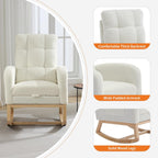 Modern Nursery Rocking Chair, Comfortable Rocker Recliner with Side Pocket, Footrest, Mid Century Upholstered Rocker Glider for Living Room, Bedroom, Nursing Room, High Back & Wood Legs, Teddy Beige