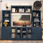 Wall Unit Entertainment Center with Charging Station and USB Charging for TVs, TV Stand with Large Storage Cabinet, Modern TV Stand Media Console with Cabinets (Blue/T)