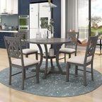 Merax 5 Piece Round Dining Table Set 4 Retro Chairs with Special-Shaped Table Legs, Exquisitely Designed Hollow Chair Back for Dining Room, Grey