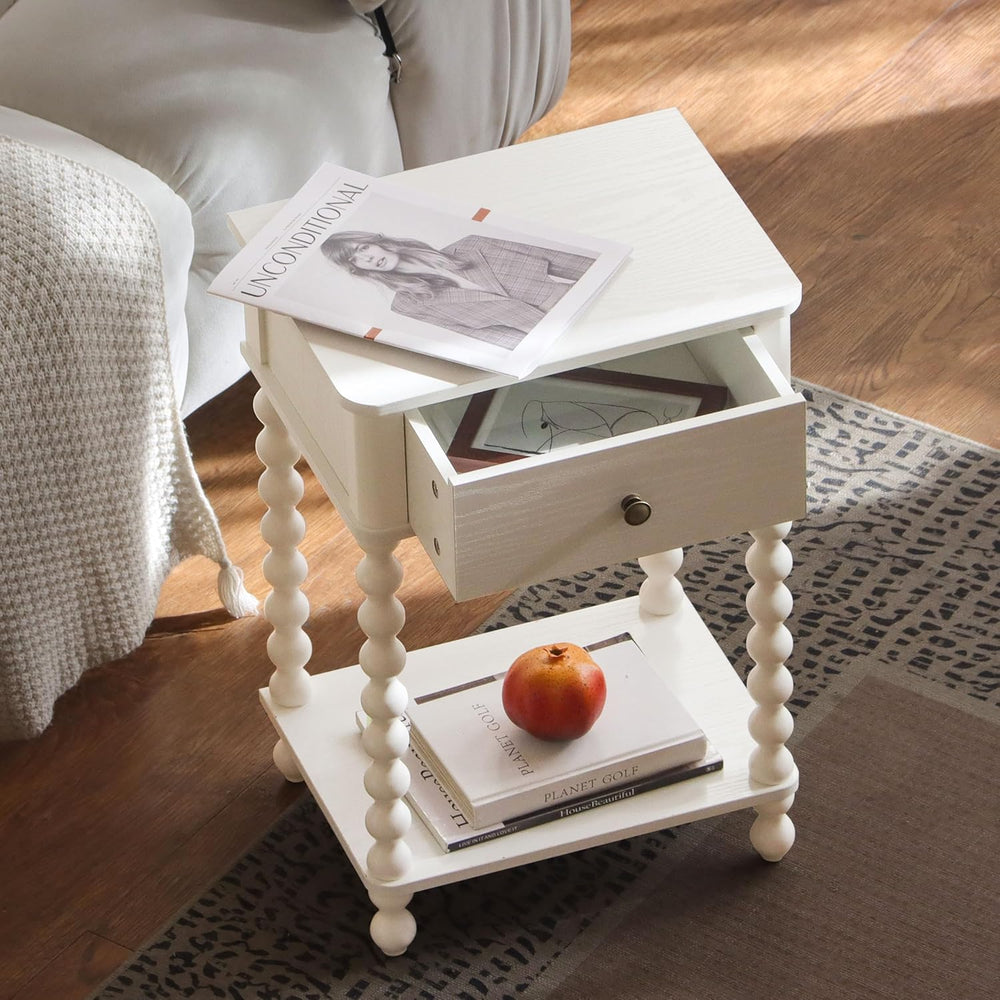 AWASEN White Nightstand, Small Side Table with Drawer for Living Room, Farmho...