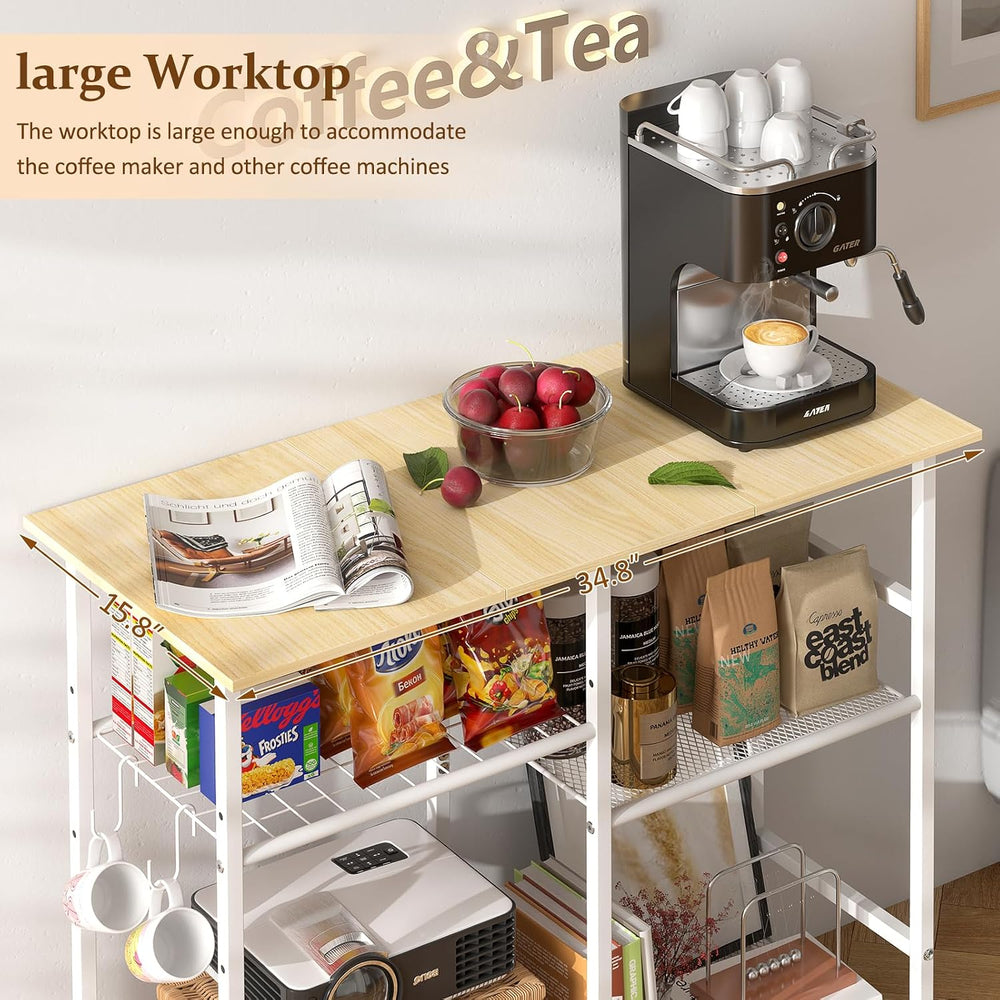 ThreeHio Kitchen Island cart with Storage, Mobile Kitchen Cart with 4 Hooks a...
