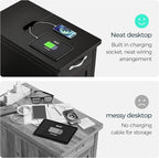 LINSY HOME End Table Set of 2 with Charging Station, Modern Farmhouse Sofa Couch Side Table, Wooden Bedside Table for Living Room Bedroom, Narrow Nightstand with Storage for Small Space, Black