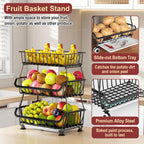 Miyawell 3-Tier Rolling Pantry Cart with Wheels, Stackable Wire Storage Floor Organizer for Kitchen Pantry Snack Shelves, Fruit Basket Stand, Vegetable Storage Rack for Food Snacks Onion Potato