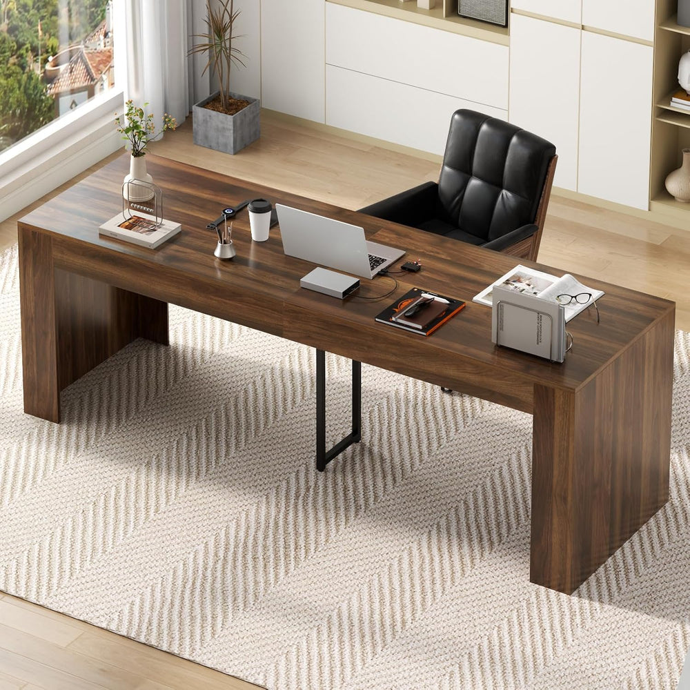 Gyfimoie 78.74" Executive Desk, Large Office Desk with 2 Drawer, Farmhou...
