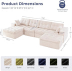 MAXYOYO 132" U Shaped Modular Sectional Sofa with 2 Ottomans, Cloud Boneless Couch with Layered Cushion, Flexible Module Combination Sofa for Living Room, No Assembly Required, Beige