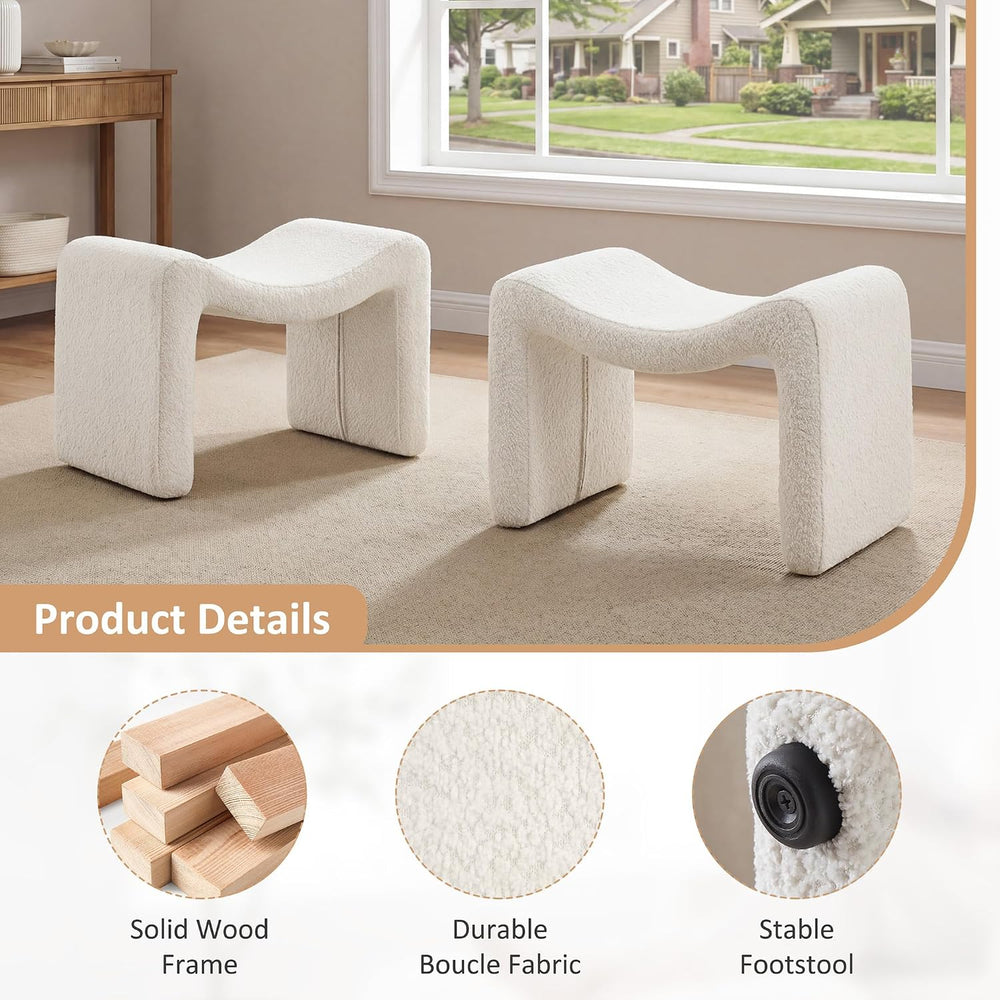 Modern Boucle Ottoman, Vanity Stool Chair, Foot Stool with Wooden Legs Sofa B...