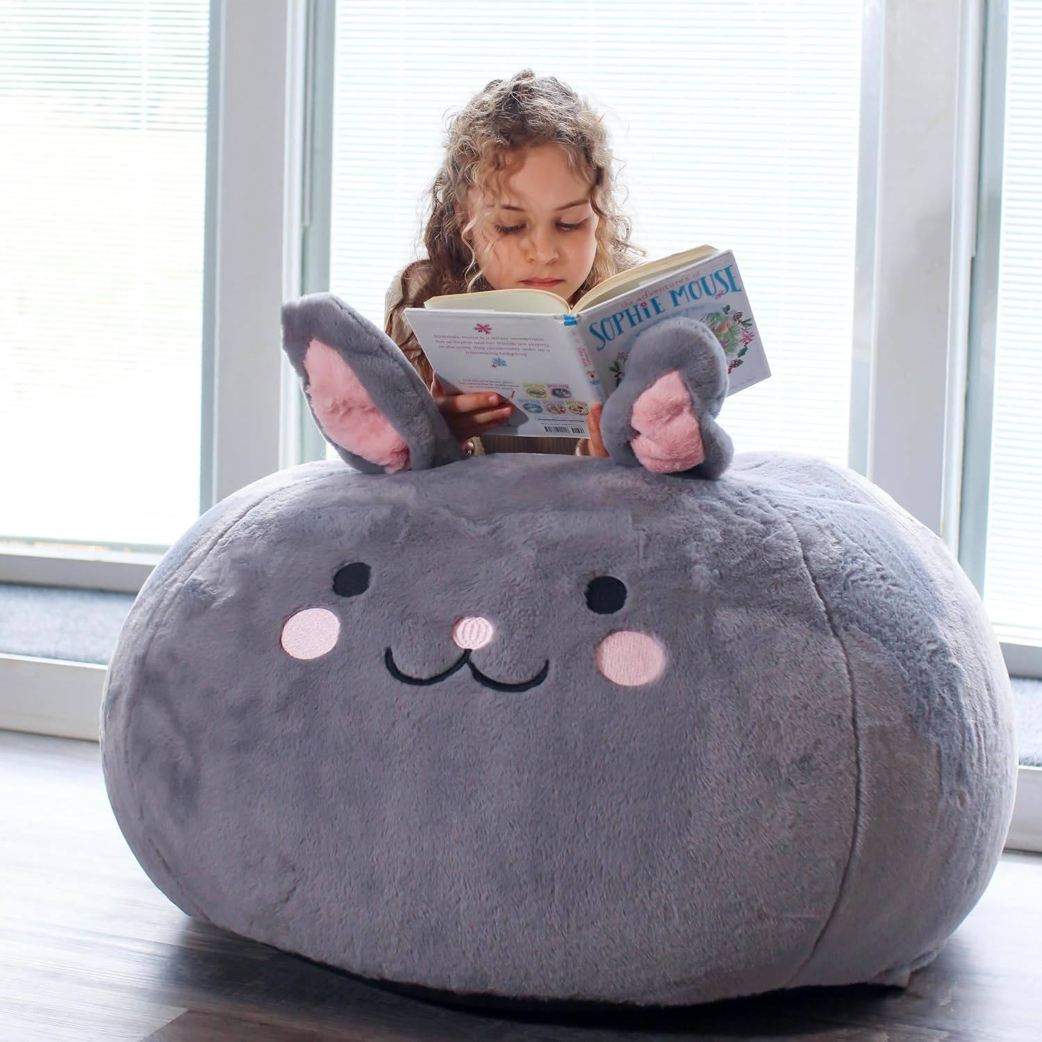 Furry Bean Bag Cover, Faux Fur Bean Bag Chair Cover for Kids, Teens and Adults 32x32x18in (Fluffy Bunny)