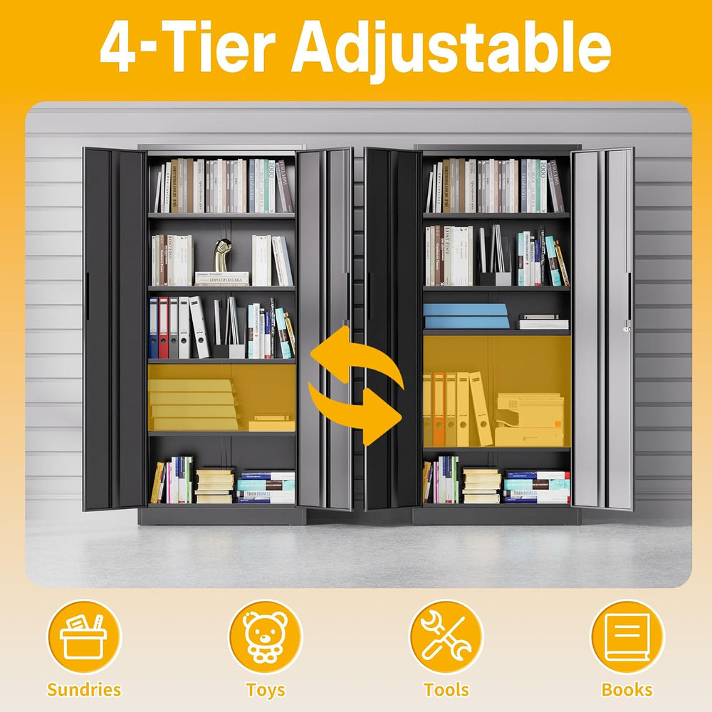 Metal Storage Cabinet with 2 Doors and 4 Adjustable Shelves, 71" Garage ...