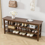 Wooden Storage Shoe Bench, Entryway Bench with 3-Tiers Height Adjustable, Shoe Rack Front Doors Entrances for Hallway Living Room,Mudrooms (Brown,47.2")