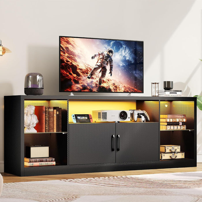 IRONCK 69" TV Stand for TVs up to 80", LED Entertainment Center, Black