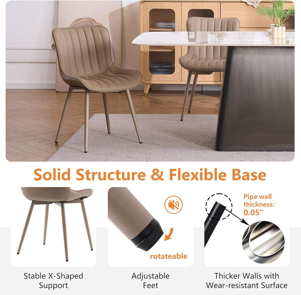YOUNUOKE Mid-Century Modern Dining Chairs Set of 2, Khaki PU Leather Upholste...