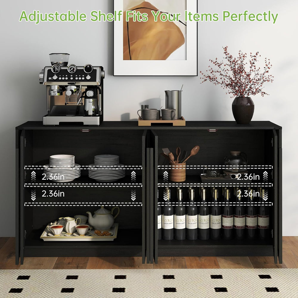 Real Relax 65 Inch Fluted Buffet Cabinet with Storage, Modern Symmetrical Arc...