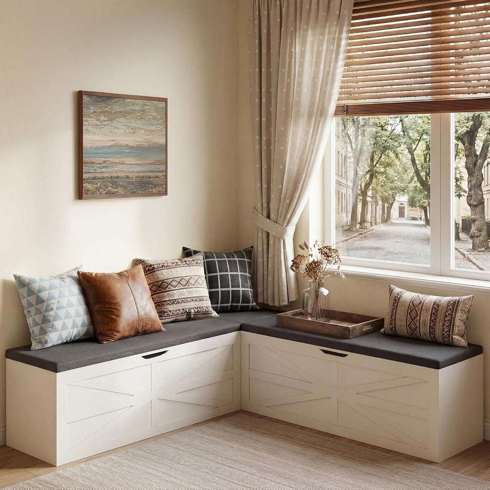 Apicizon L Shaped Storage Bench with Cushion, 63" Breakfast Nook Dining ...